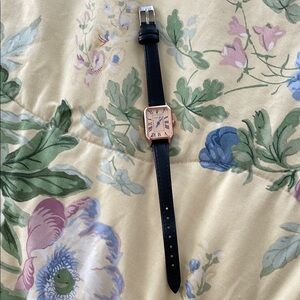 Black Leather Strap Watch with Rose Gold Face